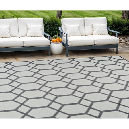 Homeroots 8' X 10' Beige And Gray Geometric Distressed Indoor Outdoor Area Rug 558725