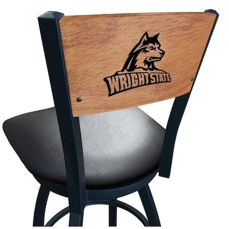Holland Bar Stool Co 36" Blk Wrinkle Wright State Swivel Bar Stool, Laser Engraved Back L03836BWMedMplAWrtStUBlkVinyl