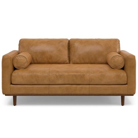 Homeroots 72" Sienna Leather Sofa With Brown Legs 640989