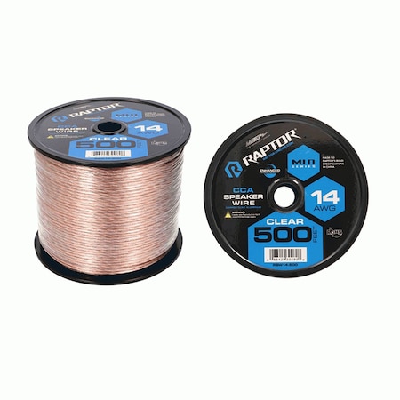 Raptor 500 Feet Audio Stereo Speaker Wire Cable 14-Gauge-Clear RSW14-500
