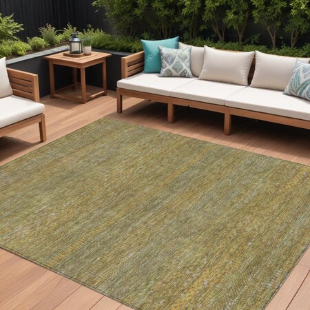 Homeroots 8' X 10' Sage And Gold Striped Washable Indoor Outdoor Area Rug 615635