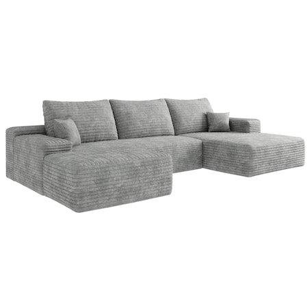 Homeroots 107" Gray Corduroy Modular Compression Foam Sofa With Ottoman And Toss Pillows 712955
