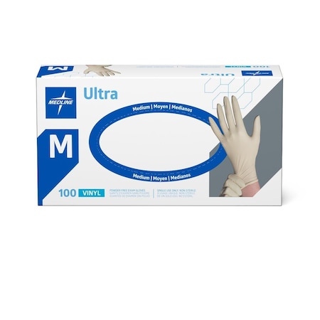 Medline Ultra Stretch Powder-Free Synthetic Vinyl Exam Gloves, Size M, 1000PK MDS193075