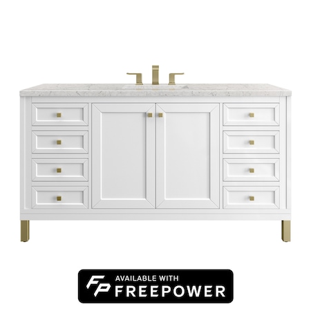 James Martin Vanities Chicago 60 in. Single Vanity, Glossy White, w/ 3 CM Eternal Jasmine Pearl Silestone Top 503-V60S-GW-FEJP