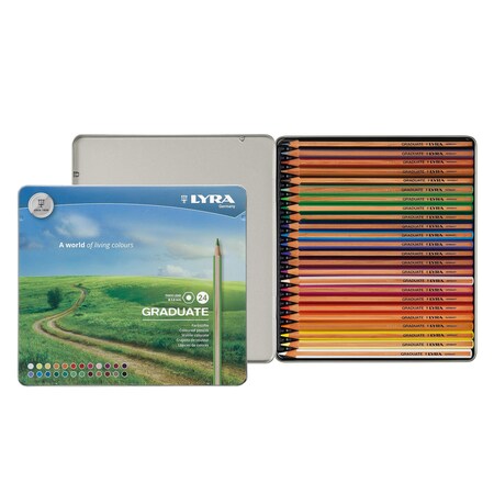 Lyra Graduate Colored Pencils Set Tin, Assorted Colors, 24-Piece Set L2871240