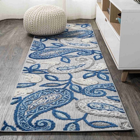 Jonathan Y Julien Paisley High-Low Blue/Light Gray 2 ft. x 8 ft. Indoor/Outdoor Runner Rug AMC102C-28