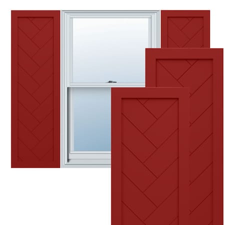 Ekena Millwork True Fit PVC Single Panel Herringbone Modern Style Fixed Mount Shutters, Fire Red, 18W x 59H, PR TFP001HB18X059BR