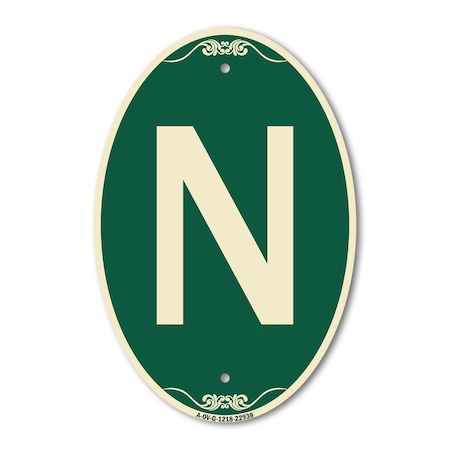 Signmission Letter N, 12 Inch X 18 Inch Architectural Oval, Heavy Gauge Aluminum A-OV-G-1218-22938