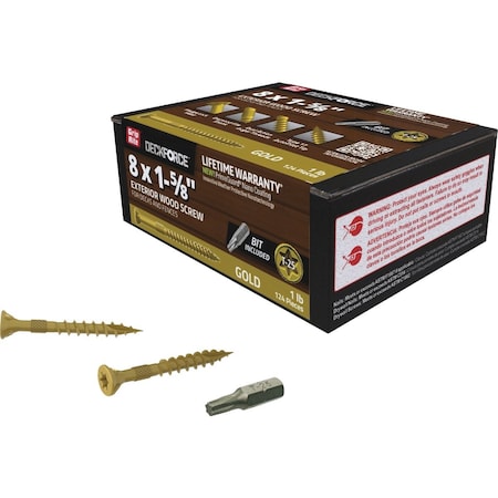 Grip-Rite DeckForce PrimeGuard Nano No, 8 x 1-5/8'' Star Drive Gold Screw, 1 Lb. GRDF158STGD1