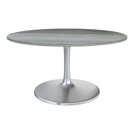 Homeroots 60" Gray and Silver Marble and Aluminum Pedestal Base Round Top Dining Table 572223