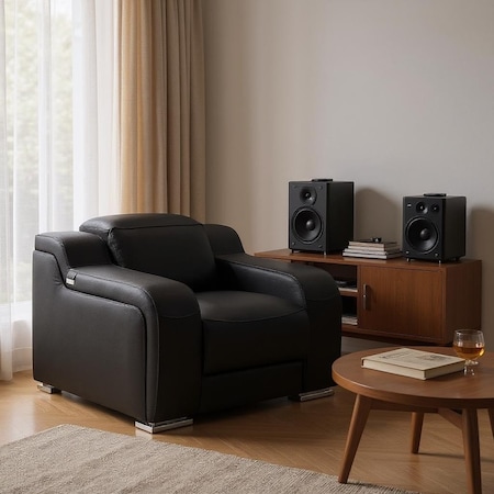 Homeroots 41" Black Italian Leather Wall Hugger Recliner With USB 634538