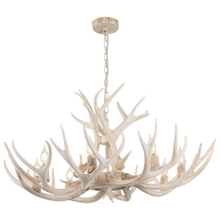 Jonathan Y Eldora 36" 8-Light Rustic Farmhouse Adjustable Resin Antler LED Chandelier, Beige JYL6319B