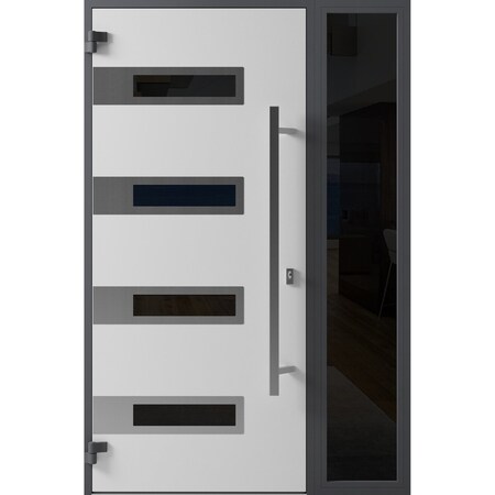 Vdomdoors Front Exterior Prehung Steel Door Ronex0131 Black Enamel Sidelight Exterior Window Sidelite RONEX0131EXD-BLK-W36+12 X H80-RH-I