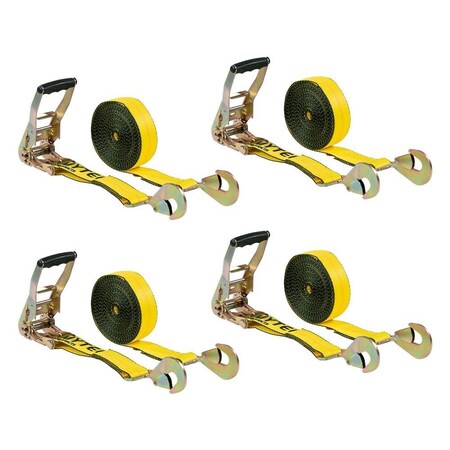 Mytee Products 4PK 2inx30ft Ratchet Straps w/ Snap Hooks 3,333 lbs WLL Tie Down Straps for Truck, 4PK RS230SHx4