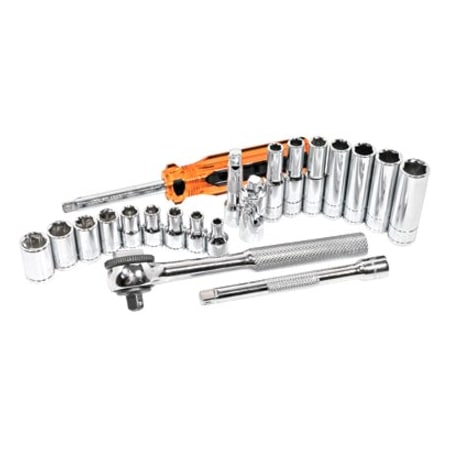 K-Tool International Mtric Chrme Socket Set, 1/4"Dr, 6Pt, 21pcs. KTI-26000