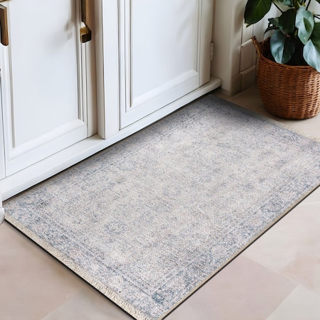 World Rug Gallery Transitional Distressed Vintage Machine Washable Area Rug 2 ft x 3 ft Blue 6036BLUE2X3