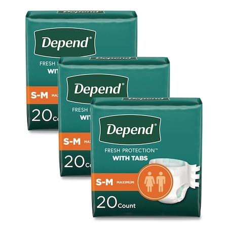 Depend Incontinence Protection with Tabs, Small/Medium, 19 in. to 34 in. Waist, 60PK 35456