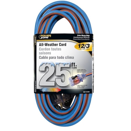 Powerzone Extreme Weather Extension Cord, 12 AWG, Outdoor, 5-15R, 5-15P, 25 ft ORC530825