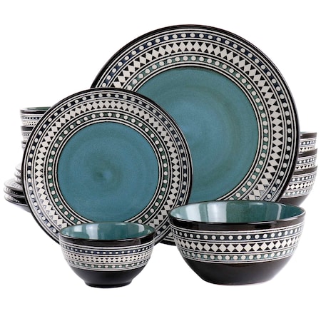 Elama Blue Sage 16 Piece Double Bowl Stoneware Dinnerware Set in Blue ELM-BLUESAGE16