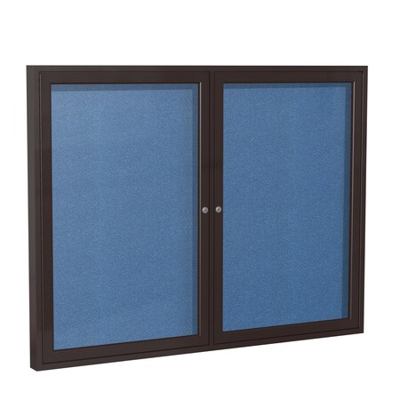 Ghent Indoor/Outdoor Enclosed Vinyl Bulletin Board, Bronze Aluminum Frame, 3'H x 5'W, 2 Door, Ocean PB23660VX-191