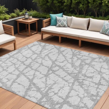 Homeroots 9' X 12' Silver And Gray Abstract Washable Indoor Outdoor Area Rug 614387