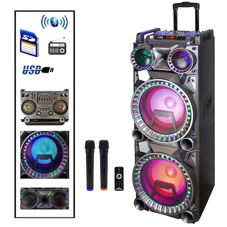 Befree Sound 700W Dual 10 In Subwoofer Party Speaker with Reactive Lights And 2 Wireless Microphones BFS-K10