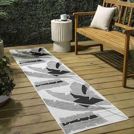 Jonathan Y Shelby Coastal Vintage Abstract Palm Leaf Gray/Cream 2 ft. x 8 ft. Indoor/Outdoor Runner Rug TSN403C-28