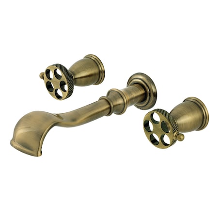 Kingston Brass Two-Handle Wall Mount Tub Faucet with Knurled Handle, Antique Brass KS5023RKX
