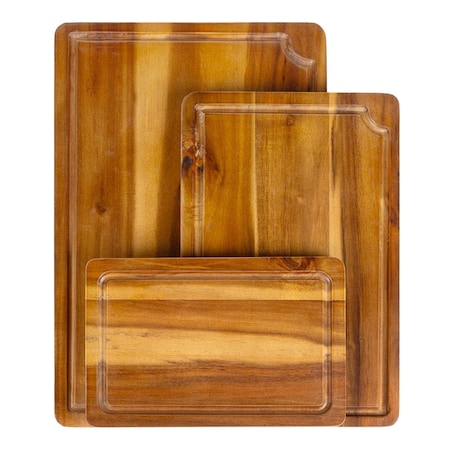Happimess Hespera Handcrafted Acacia Wood Grain Reversible Cutting Board w/Juice Grooves and Built-In Handle, CUT1004B-3SET