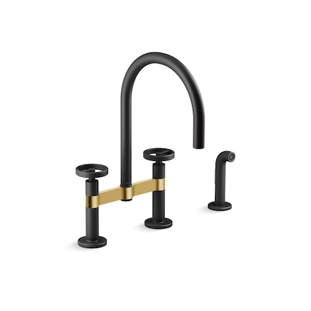 Kohler Billet Two-hole bridge kitchen sink faucet with side sprayer 28673-9-BMB