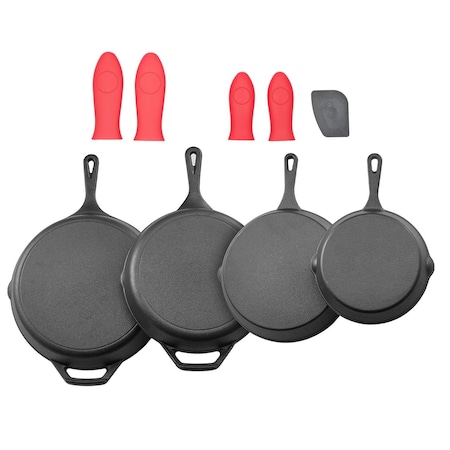 Vevor 3 Piece Cast Iron Skillet Frying Pan Set 8 10 12 in Pre-Seasoned Nonstick Black, 3PK CAS002-3