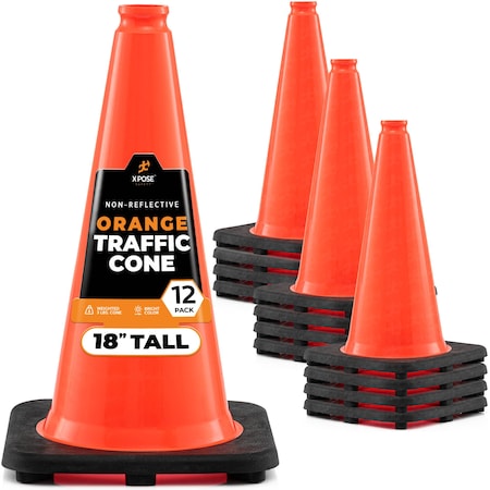 Xpose Safety Traffic Safety Cone, PVC, 12 in Height, 11 in Length, DOT Approved, Orange 12 PK OTC18-12-X-S
