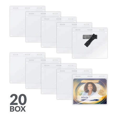 C-Line Products 3" x 4" Self-Laminating Magnetic Style Name Badge Holder Kit, 20/BX 92843