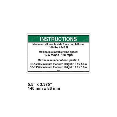 Genie REPLACEMENT DECAL, NOTICE SIDE FORCE ANSI 82565GT