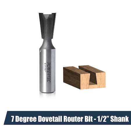 Powertec 7 Degree Dovetail Router Bit, 1/2" Shank, 17/32" Cutting Diameter, 25/32" Cutting Length 73062