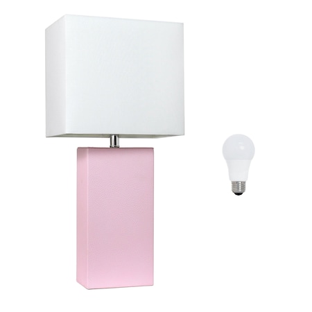 Homeroots 21" Blush Faux Leather Table Lamp LED With White Shade 643002