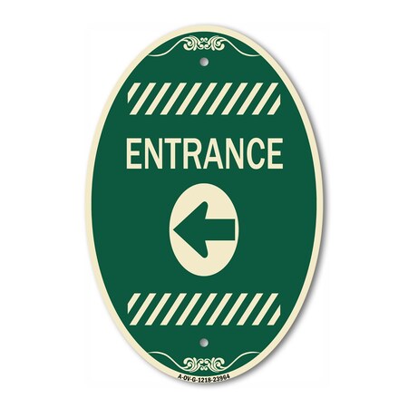 Signmission Entrance Left Arrow, 12 Inch X 18 Inch Architectural Oval, Heavy Gauge Aluminum A-OV-G-1218-23964