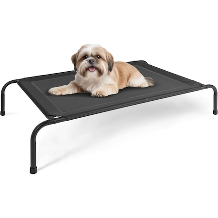 Simple Deluxe FluffyDream Cooling Elevated Dog Cot Bed, Outdoor Raised Lightweight Dog Cot, No-Slip Feet Pet Hamm PTBEDXELEVATED42X25BLK