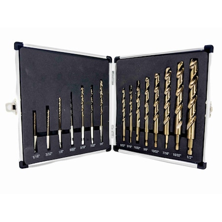 Drill America 15 Piece Cobalt Quick Change Hex Shank Drill Bit Set 1/16" - 1/2" Plastic Case COHEX15-SET