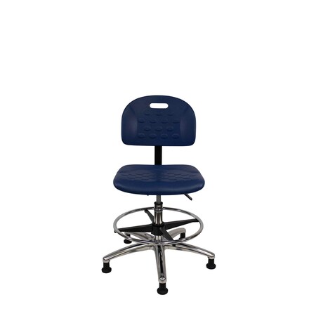 Blue Ridge Ergonomics Poly Chair Chrome, Med Bench, Foot Ring, Glides, Blue BR-HPMBCH-CR-T0-A0-CF-RG-BLU