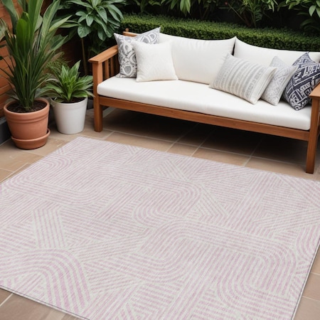 Homeroots 10' X 14' Pink And Ivory Abstract Washable Indoor Outdoor Area Rug 594958