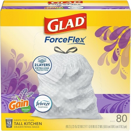 Glad 13 gal Trash Bags, 24 in x 27 in, 0.72 mil, White 78902