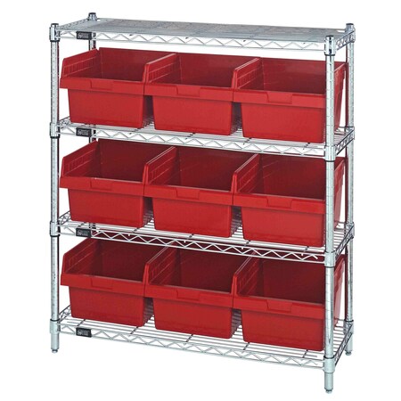 Quantum Storage Systems WIRE SHELVING UNIT WITH BINS RED WR4-39-1236-809RD