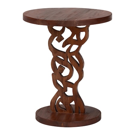 Bali & Pari Donna Nightstand with Pedestal Base - Mahogany Wood Bedside Side Table with Round Tabletop 270-14689-ZORO