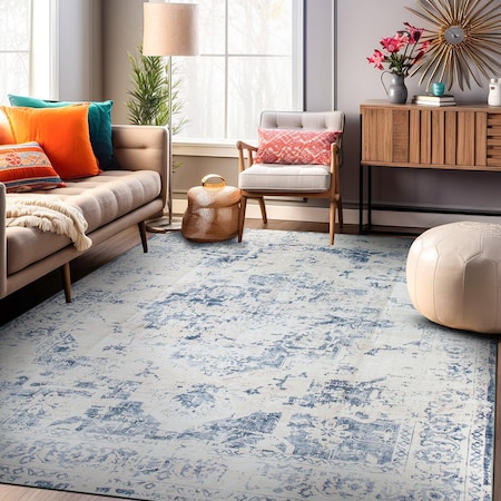World Rug Gallery Traditional Vintage Distressed Washable Non Slip Area Rug 8 ft x 10 ft Blue WR77BLUE8X10