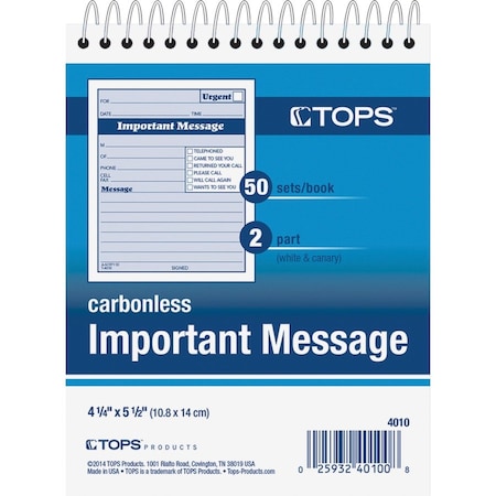 Tops Telephone Message Book, 4-1/4 x 5-1/2 TOP4010