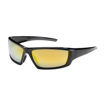 Bouton Optical Full Frame Safety Glasses w/Black Frame, Gold Mirror Plus Lens, Anti-Scratch/Anti-Reflective Coating 250-47-0007