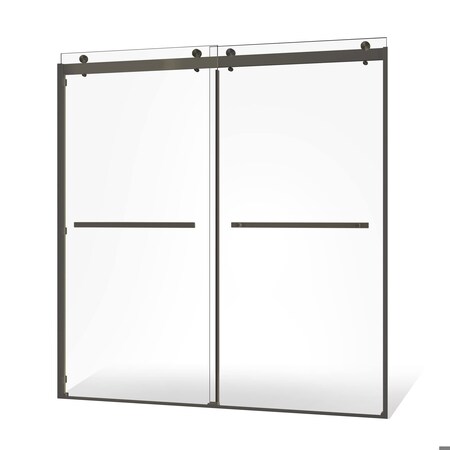 Fab Glass And Mirror Frameless Double Sliding Shower Door Portofino Series Adjustable 56-60in Width x 74in Height SHPR60X74BN