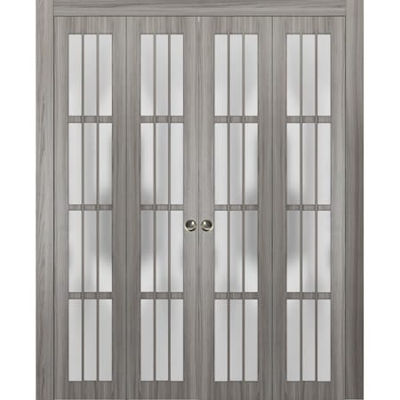 Sartodoors Sliding Closet Double Bi-fold Doors, Felicia 3312 Ginger Ash with Frosted Glass, Sturdy Tracks Mol FELICIA3312DBF-GA-96 x 96 (4* 24x96)