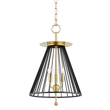 Hudson Valley Lighting Cagney 3 Light Pendant 14 In. Aged Brass/Black 1014-AGB/BK